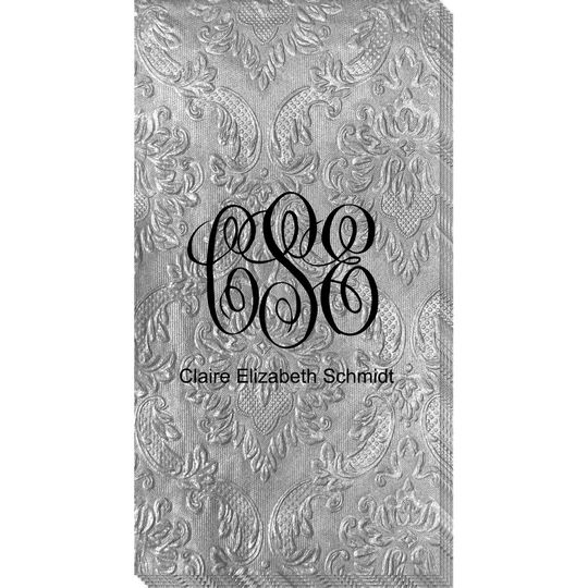 Large Script Monogram with Text Carte Guest Embossed Towels